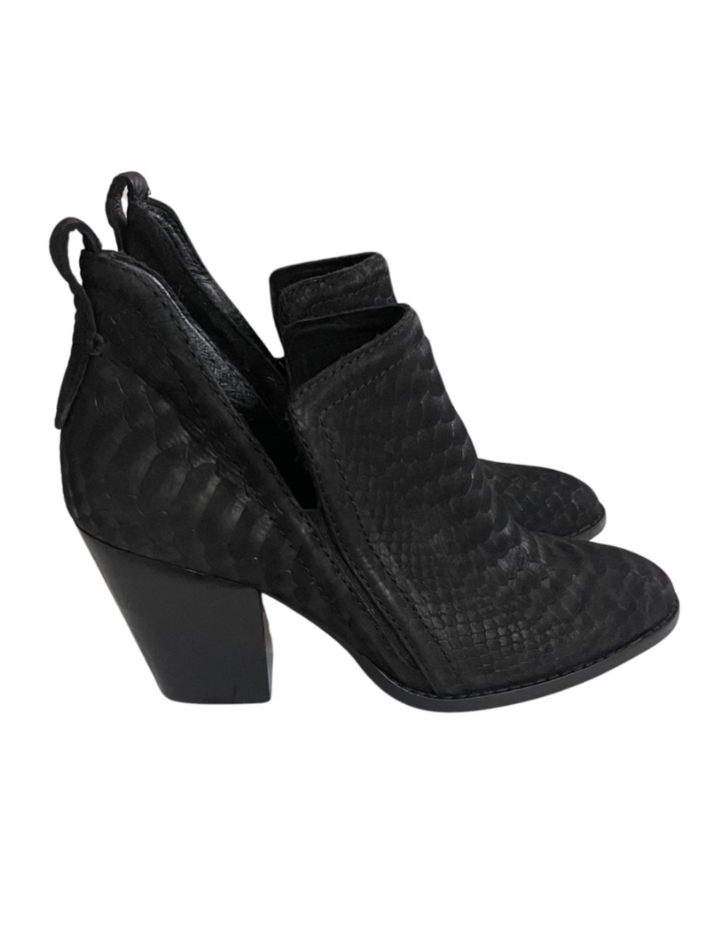 Jeffrey Campbell ROWLAN Snakeskin Embossed Ankle Boots in Black